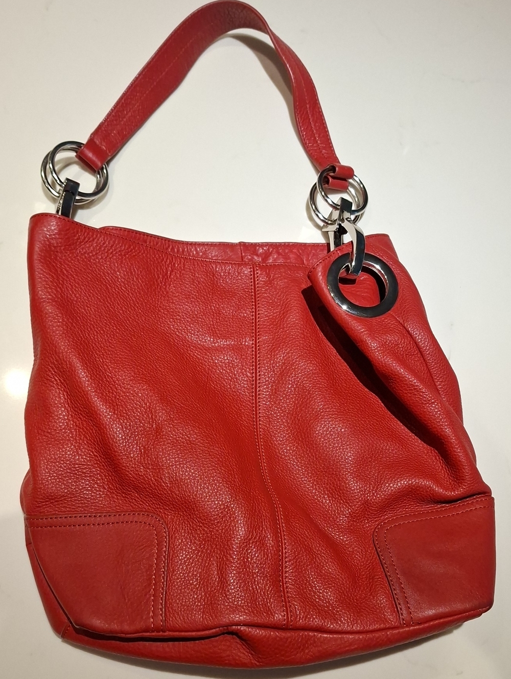 CNKW Canada Red Genuine Leather Slouchy Hobo Bag w/ Oversized Silver Hardware